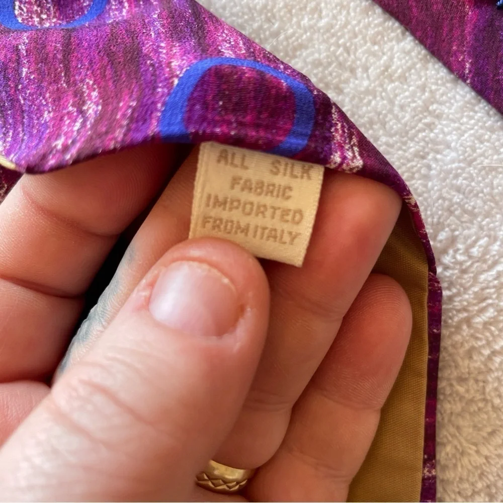 Perry Ellis hand painted Purple Patterned Men's Tie 100% silk